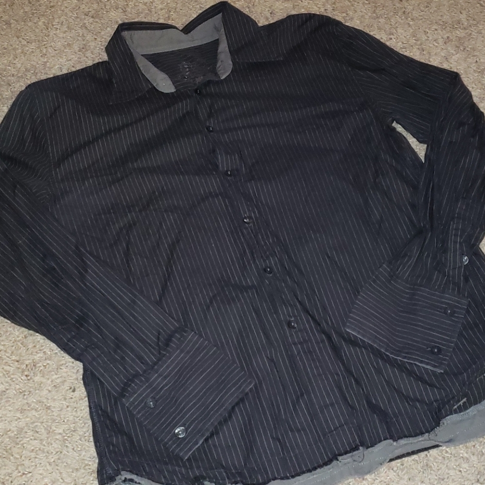 🟠Public Opinion-Black pinstriped Shirt